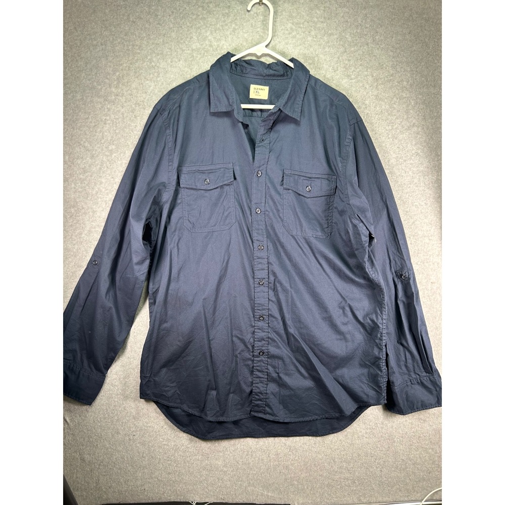 Old Navy Mens XL Shirt Blue Long Sleeve Roll Tab Button Up Utility Pit 24